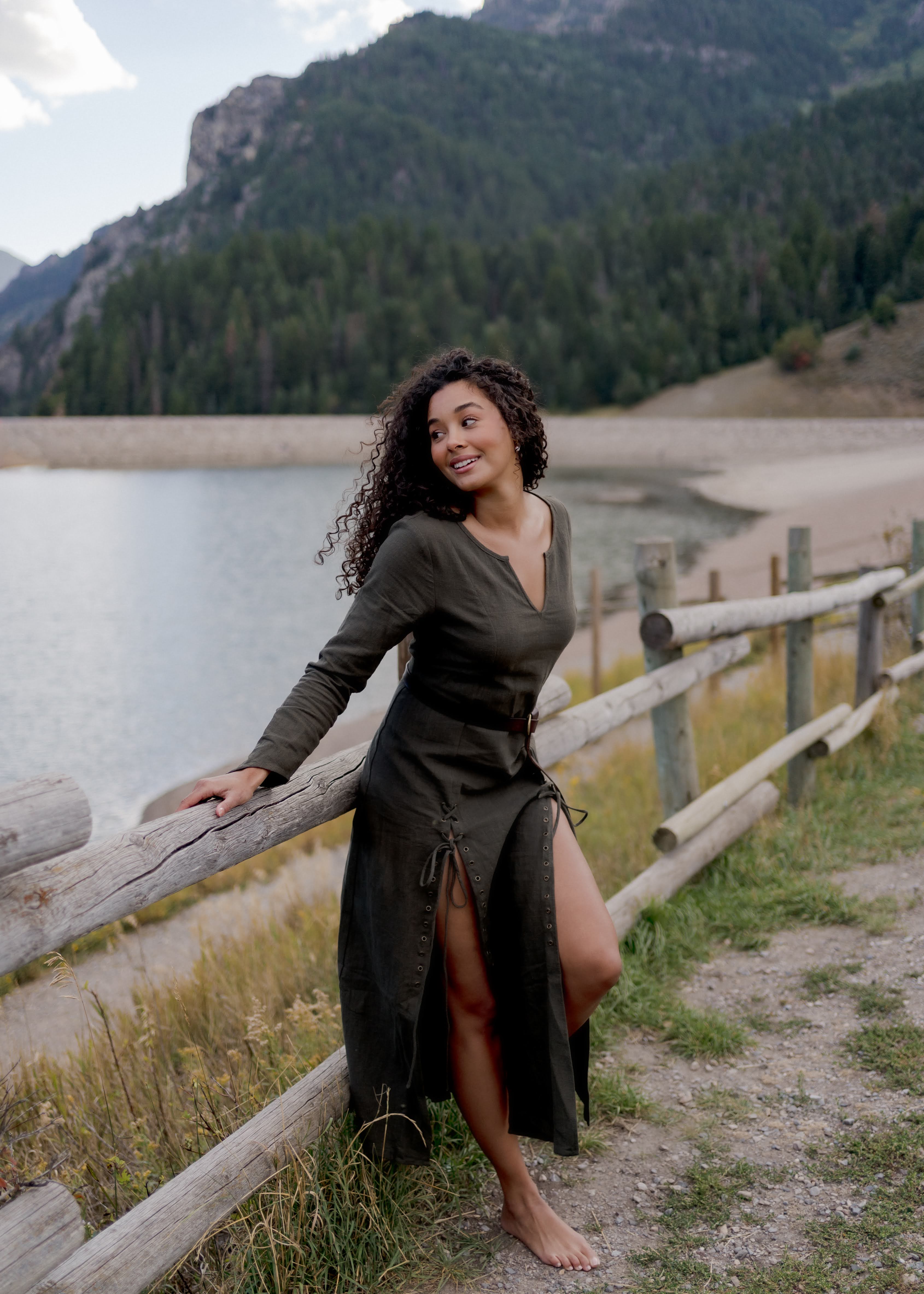 Olive Green Viking Dress - Image 15