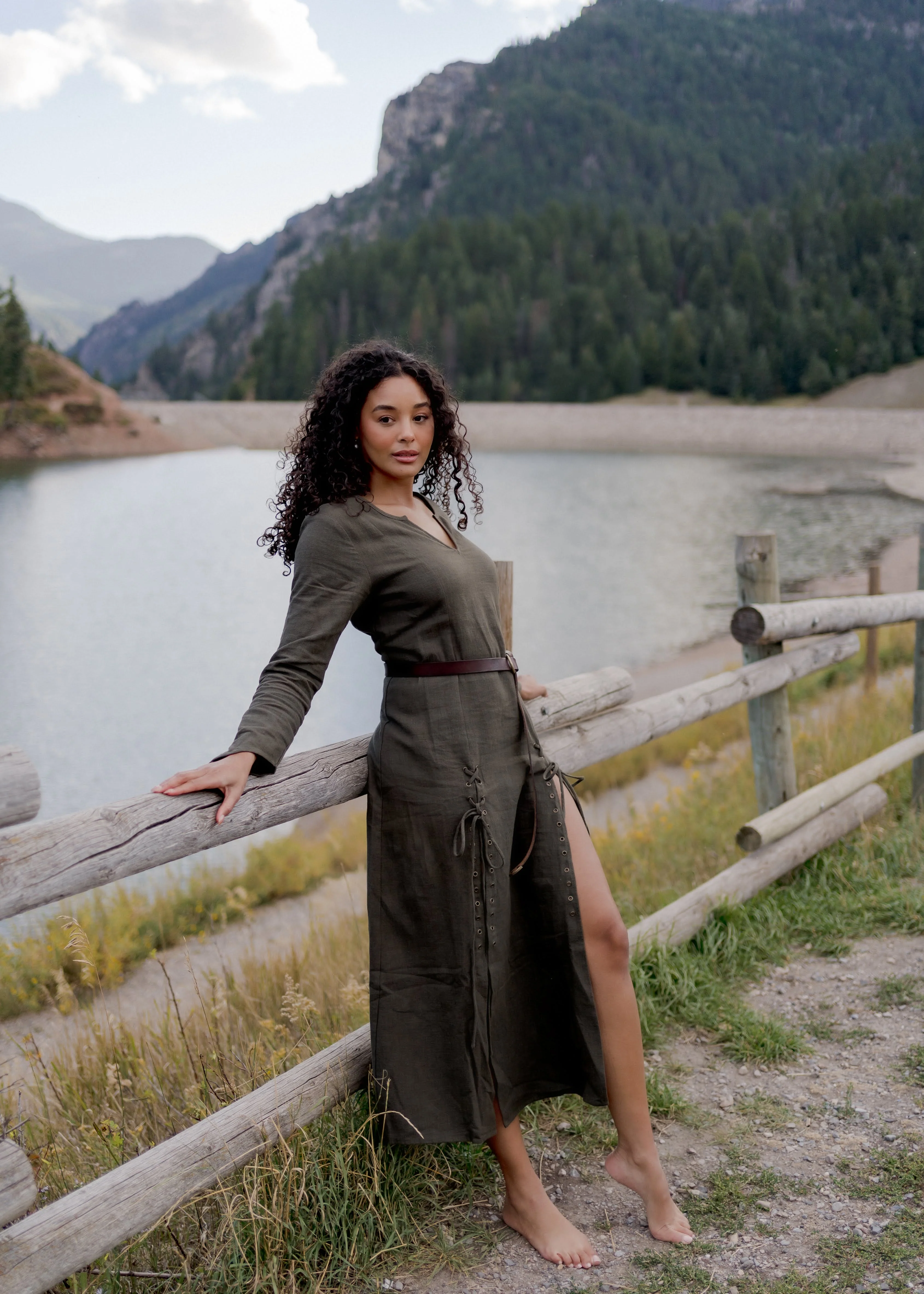 Olive Green Viking Dress - Image 17