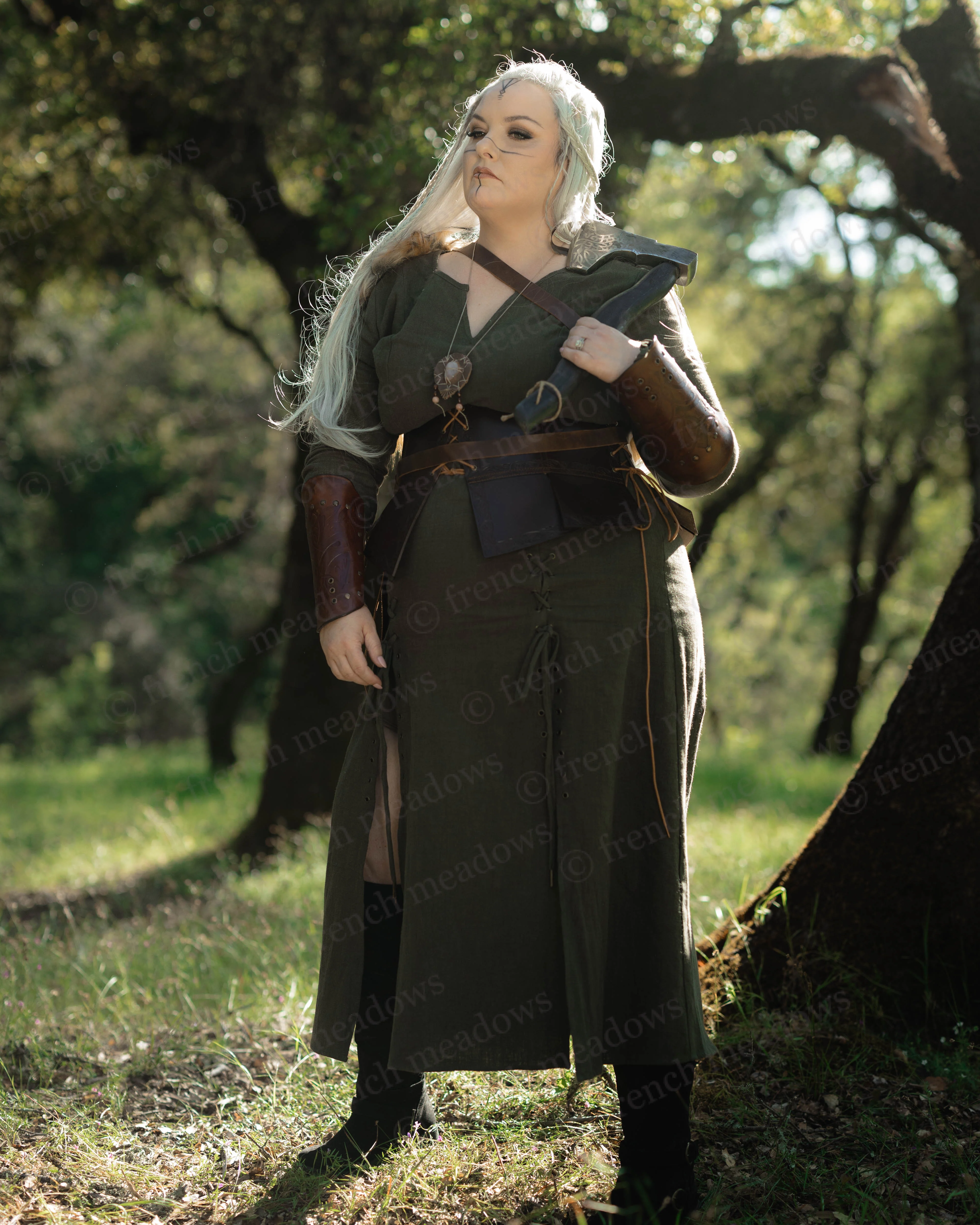 Olive Green Viking Dress - Image 6