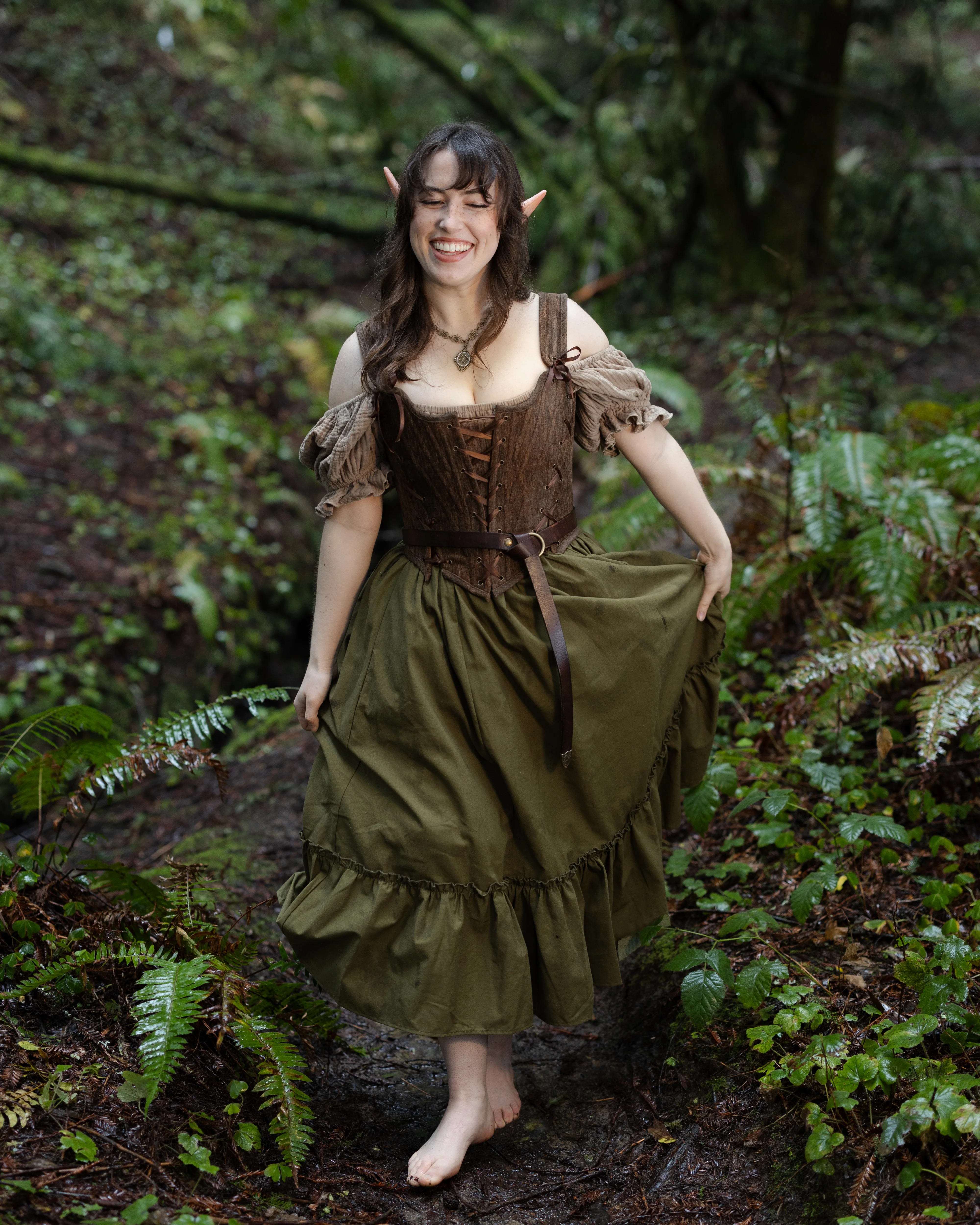 Olive Green Linen Midi Skirt - Image 10