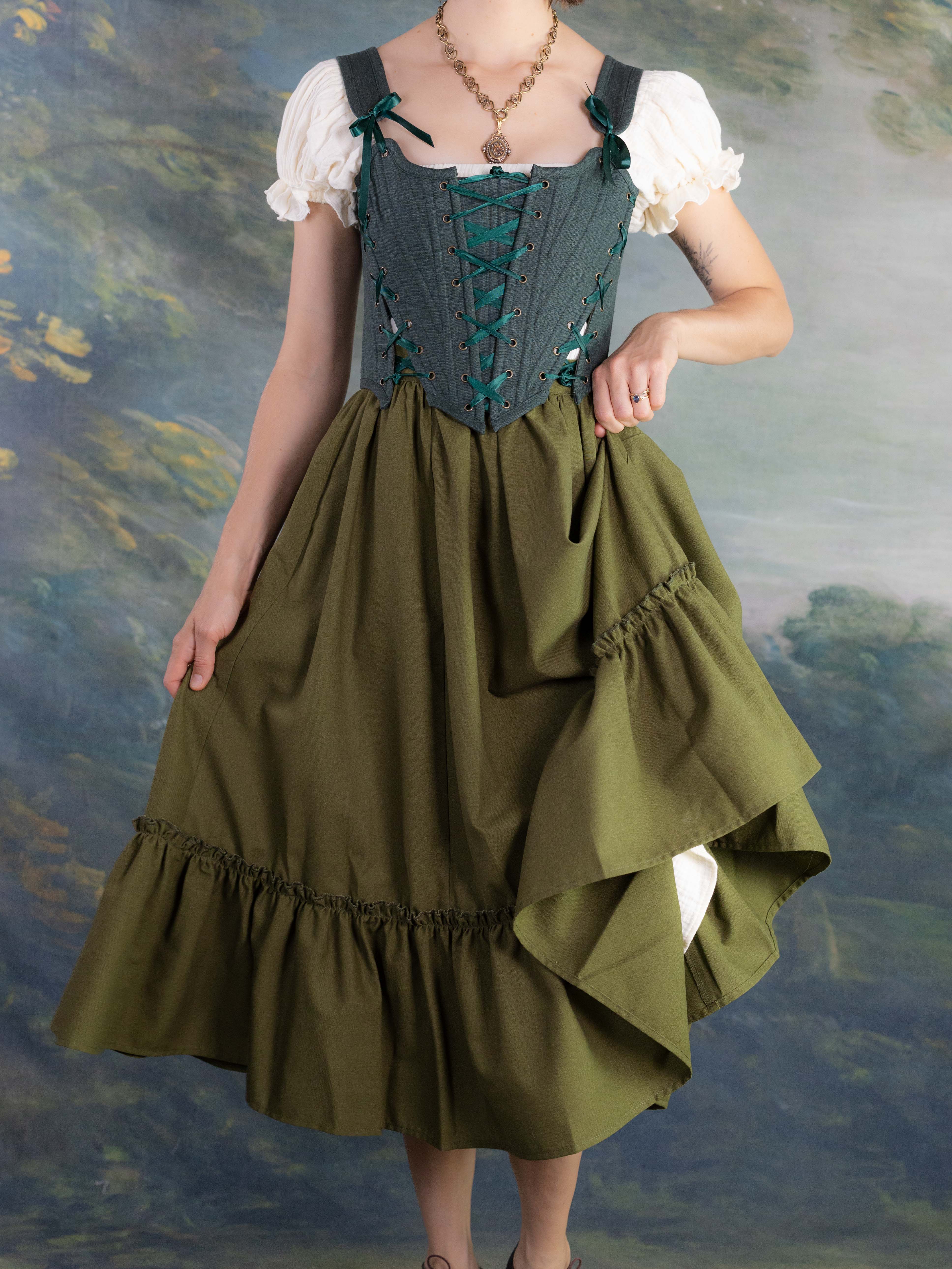 Olive Green Linen Midi Skirt - Image 3