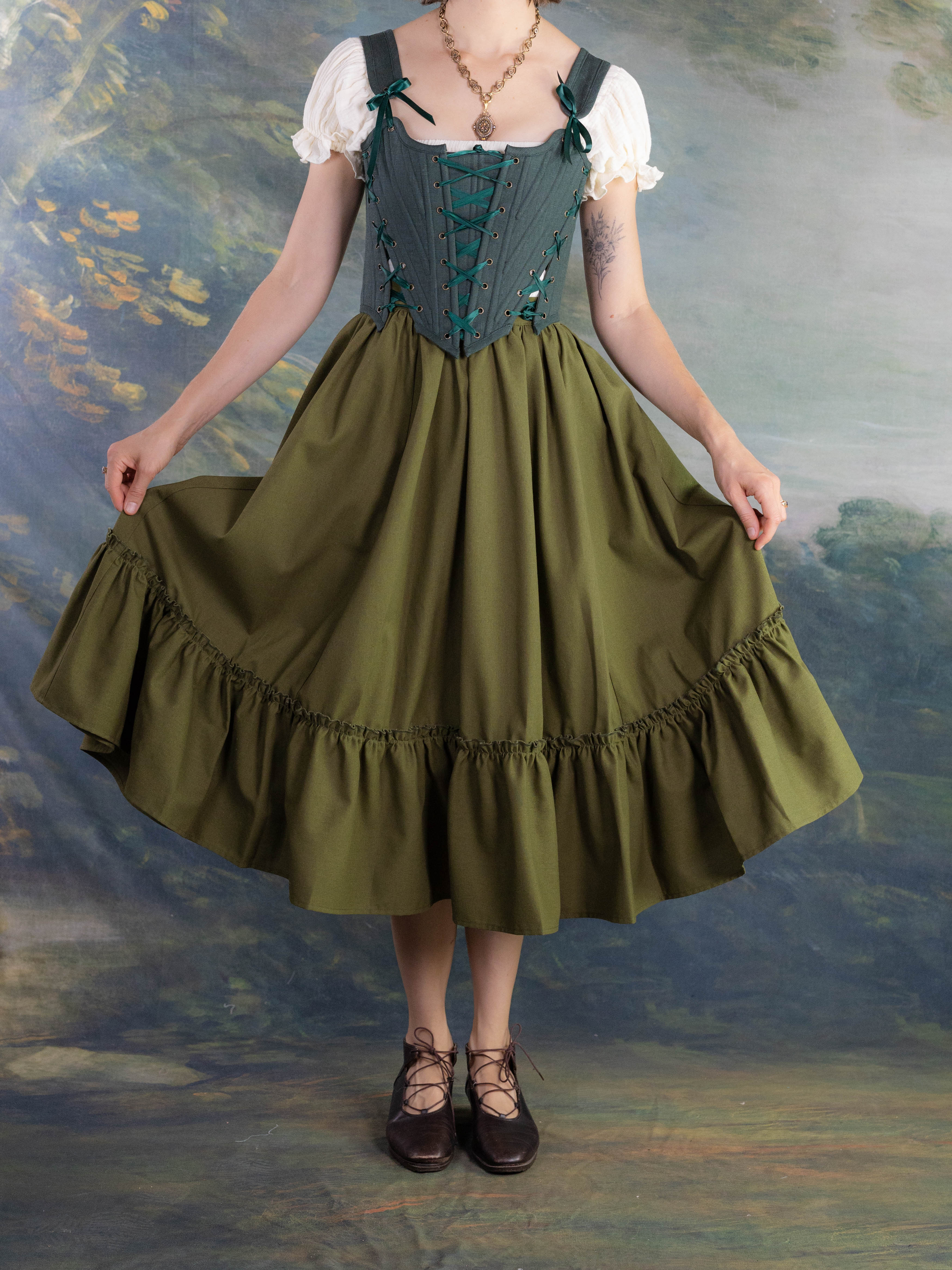 Olive Green Linen Midi Skirt - Image 4