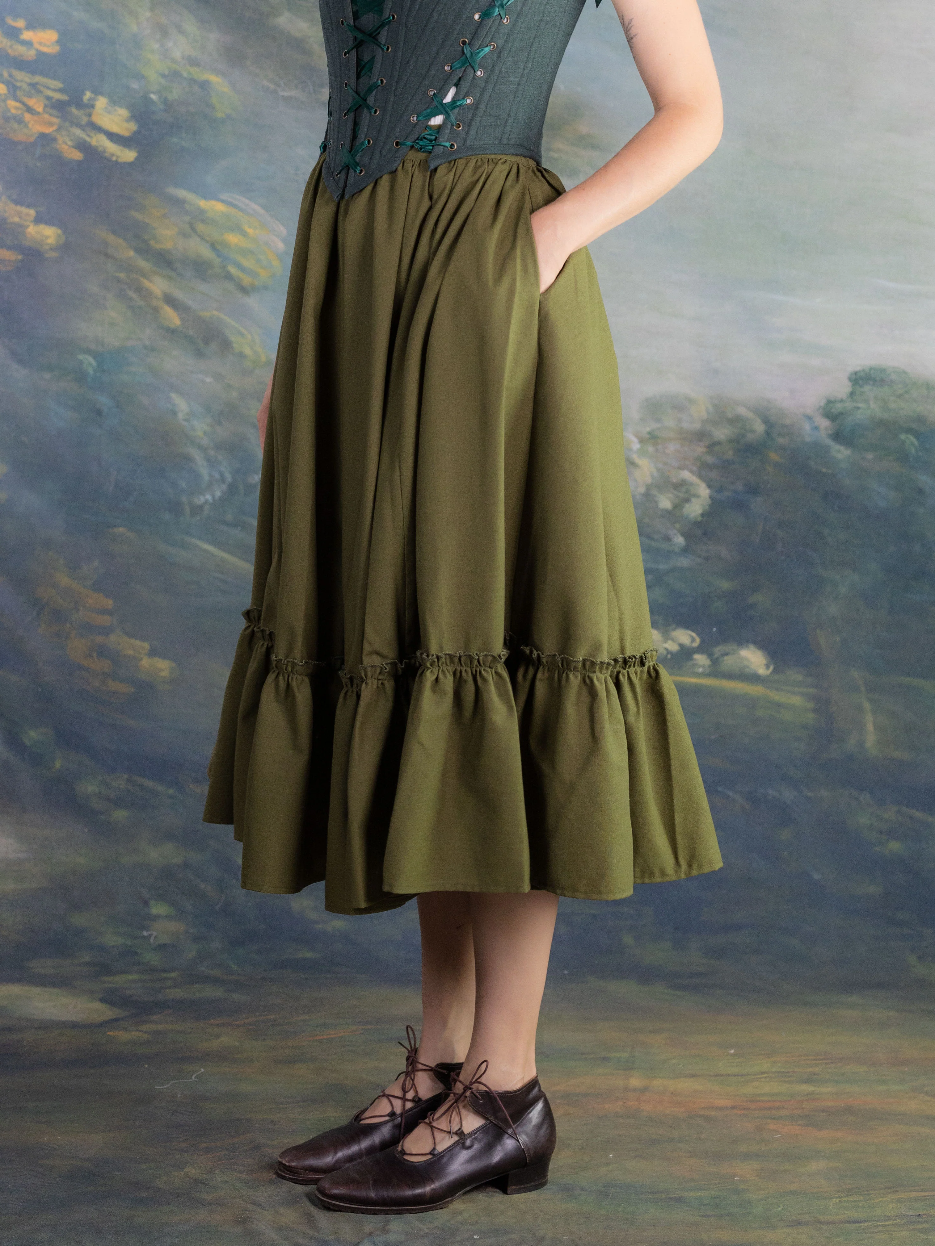 Olive Green Linen Midi Skirt - Image 5