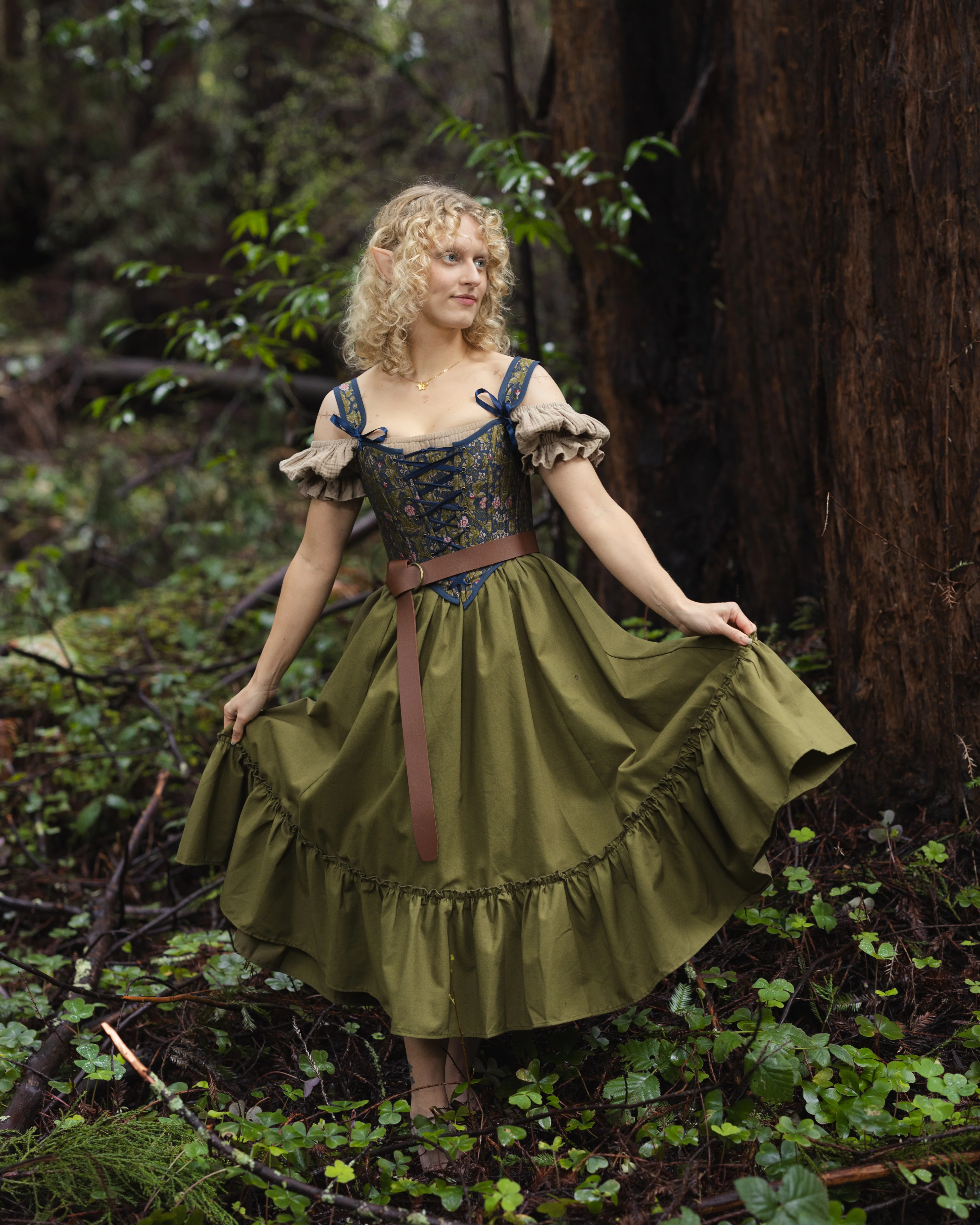 Olive Green Linen Midi Skirt - Image 6