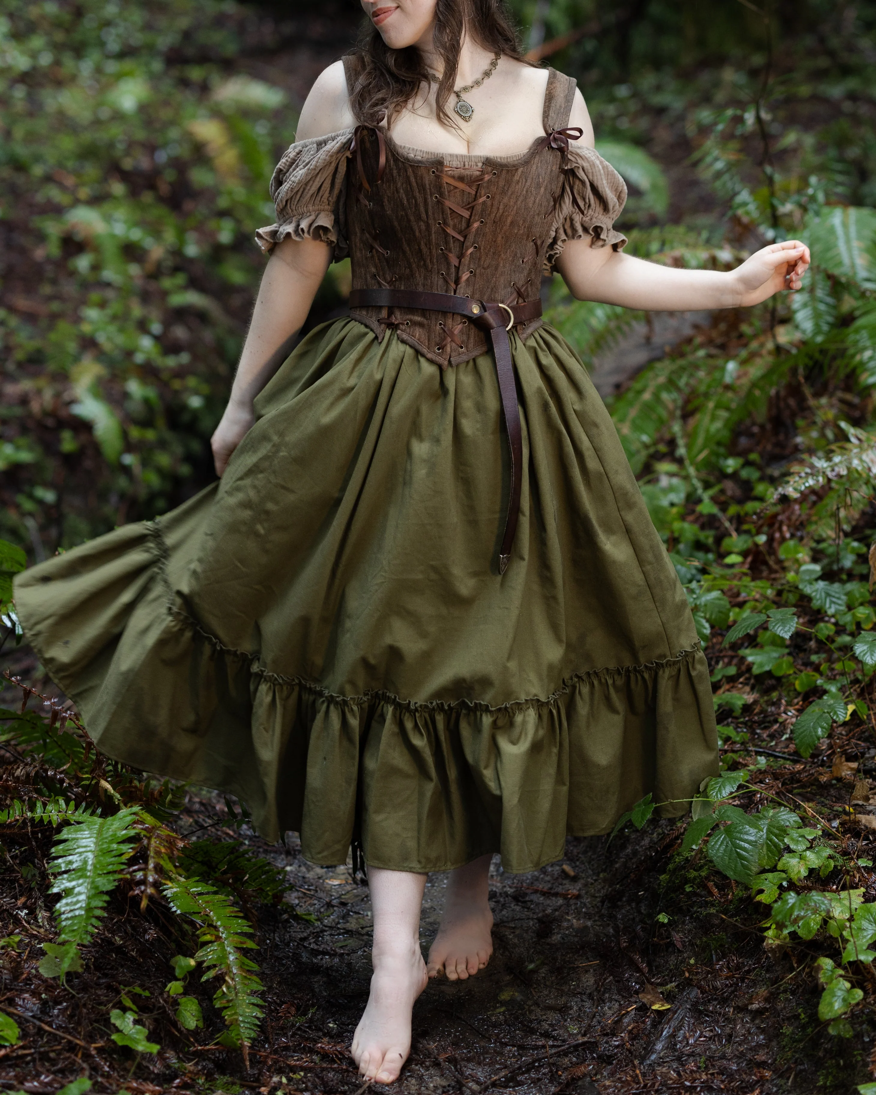 Olive Green Linen Midi Skirt - Image 8