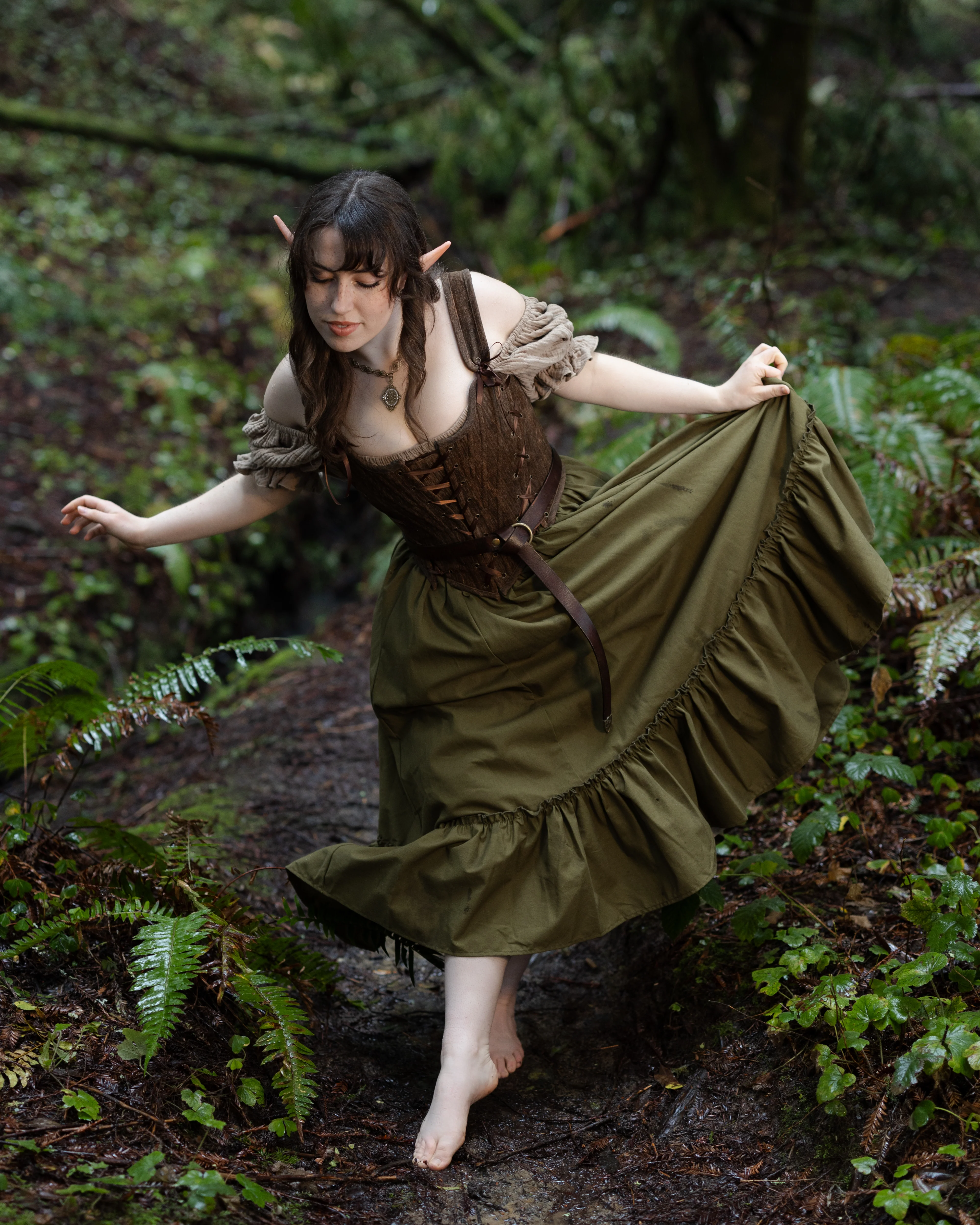 Olive Green Linen Midi Skirt - Image 9