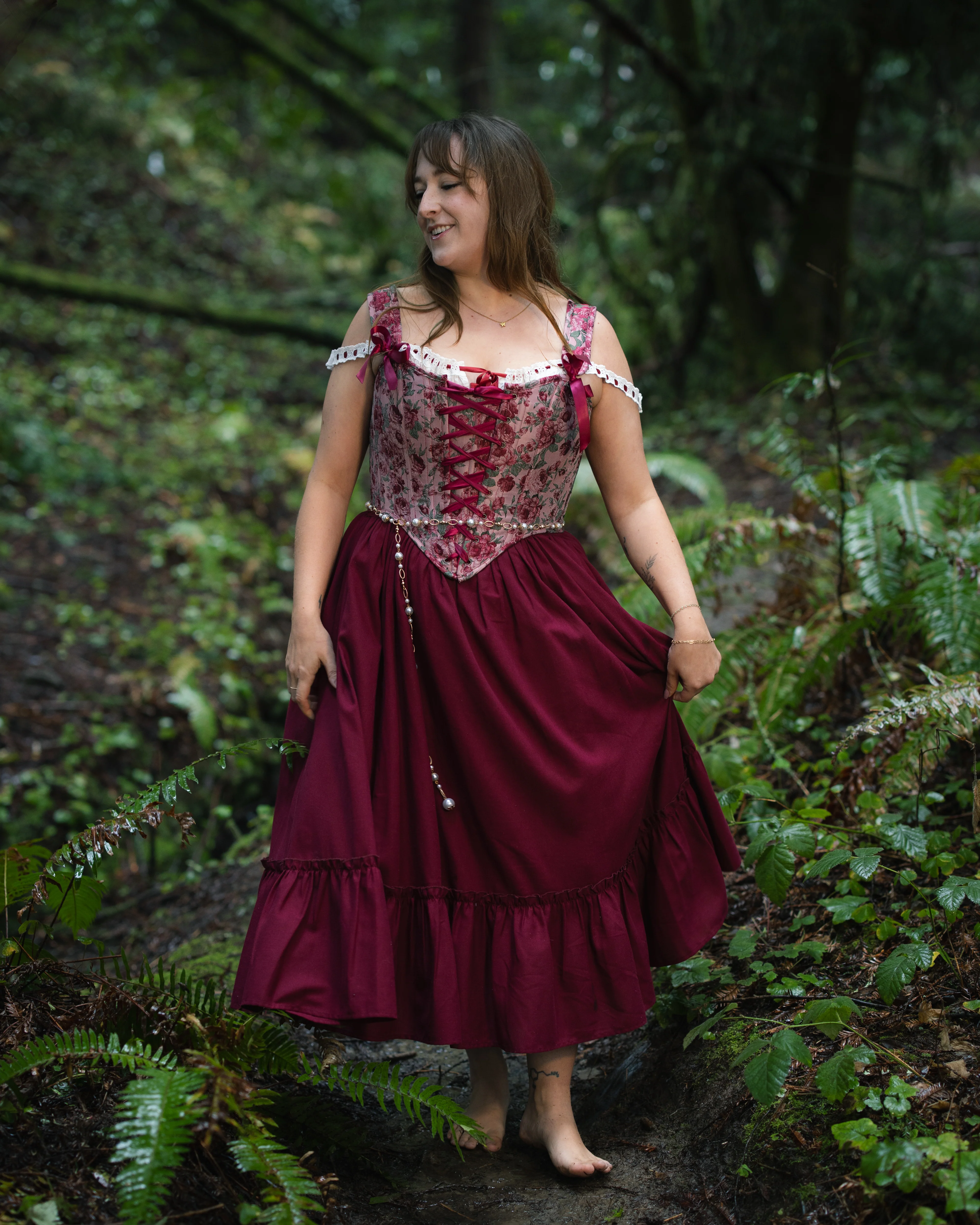 Raspberry Linen Ruffle Skirt - Image 3