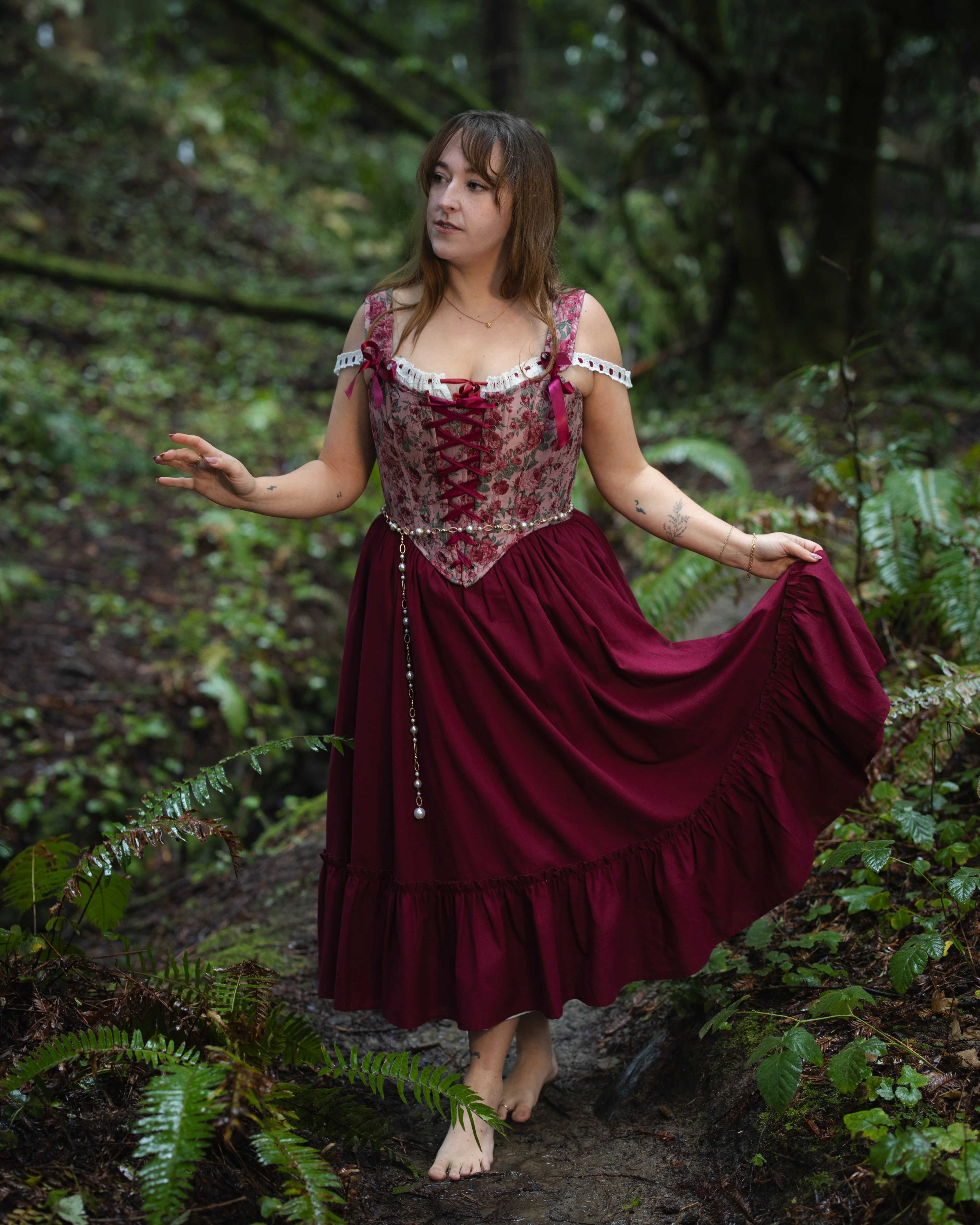 Raspberry Linen Ruffle Skirt - Image 4