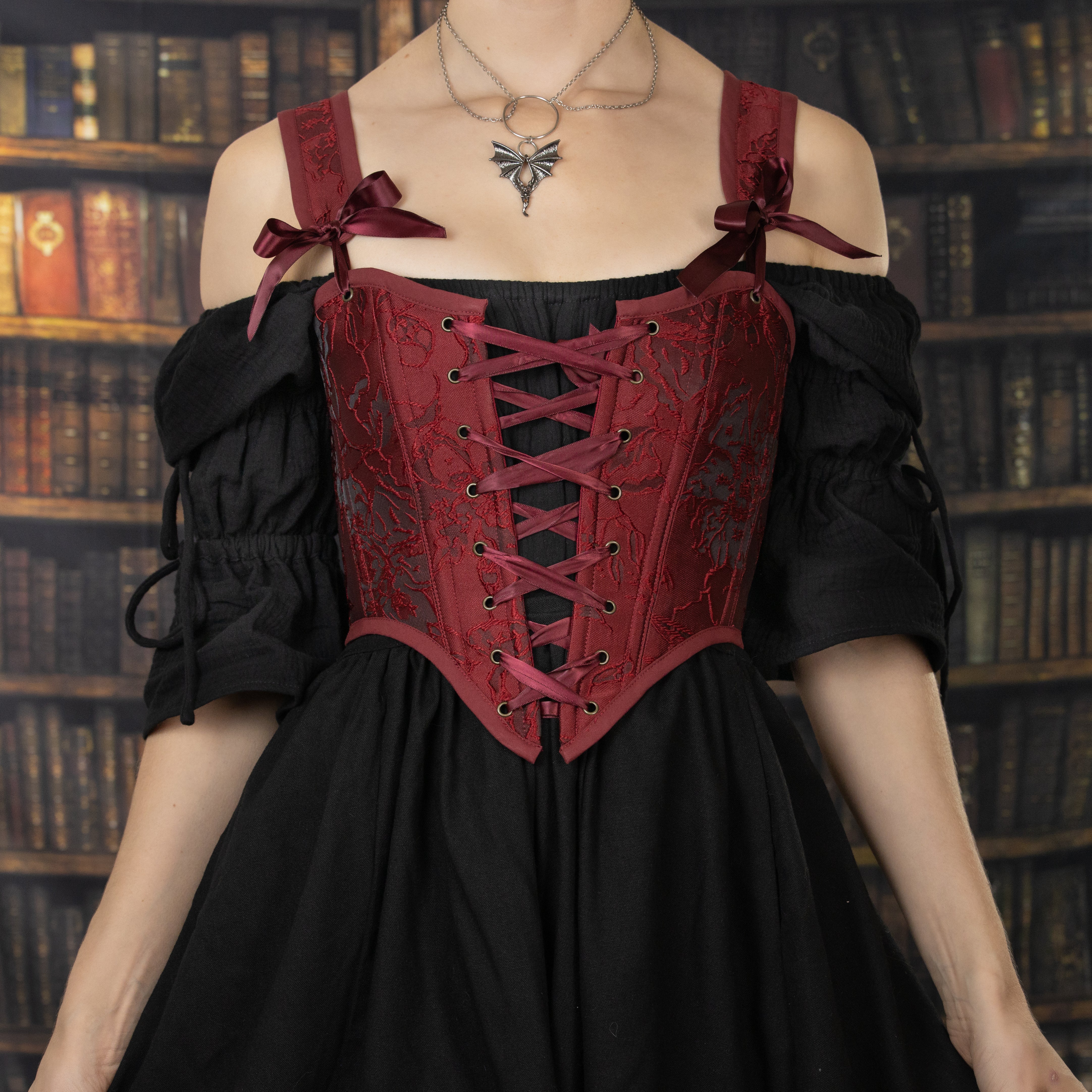 Red Floral Jacquard Corset - Image 13