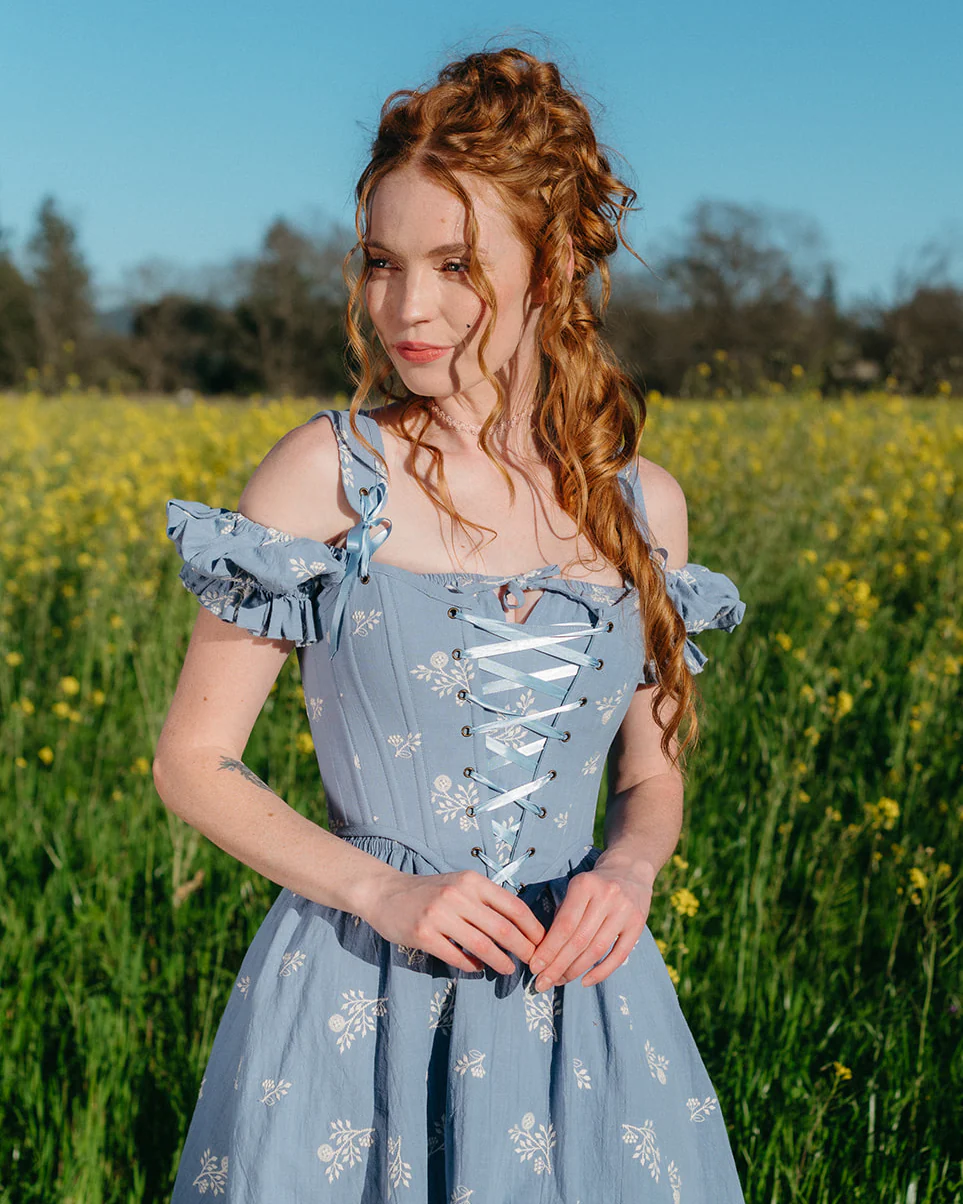 Regency Blue Floral Milkmaid Dress - Image 9