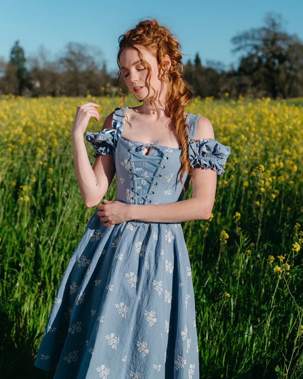 Regency Blue Floral Milkmaid Dress - Image 8