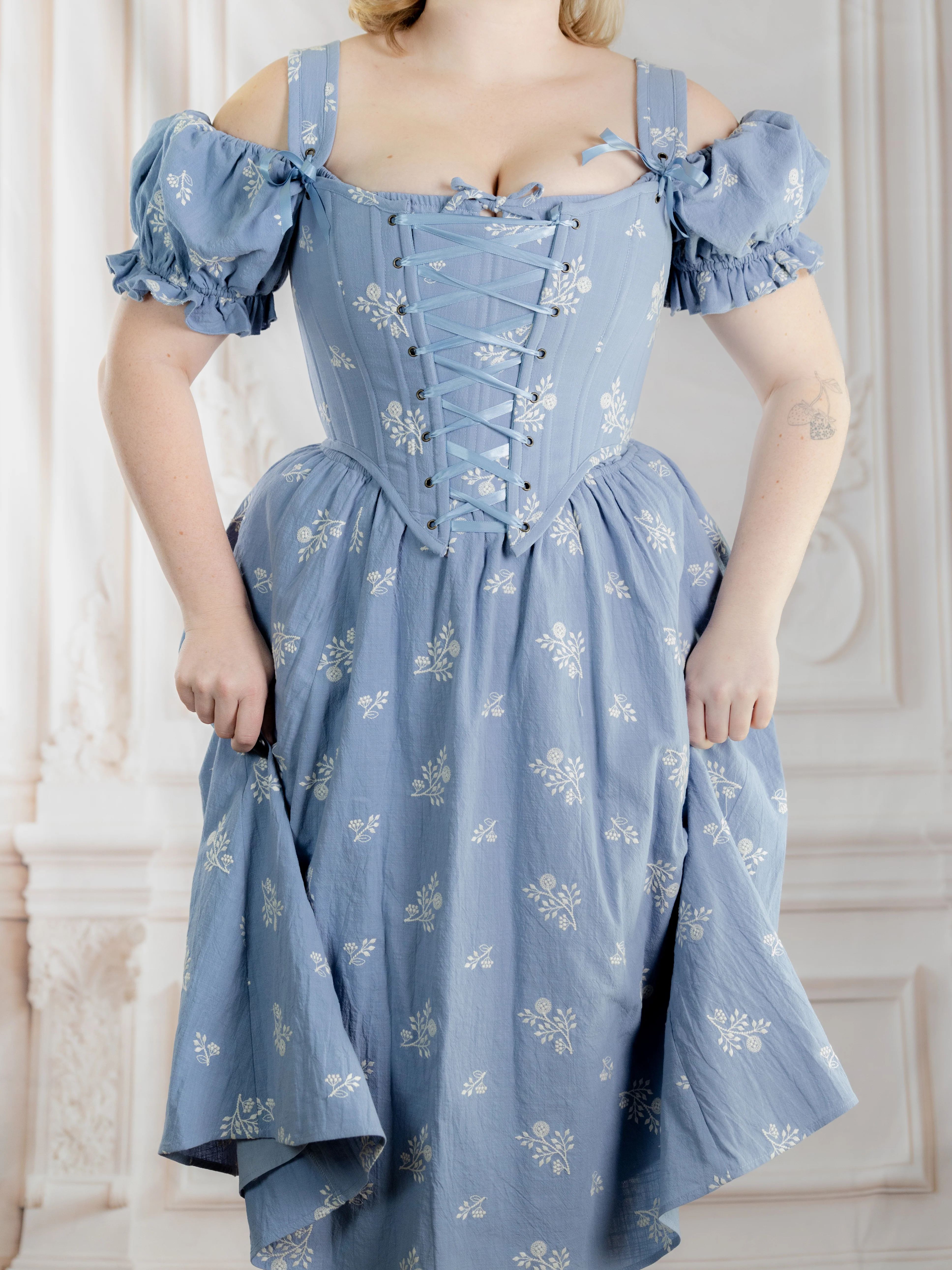 Regency Blue Floral Milkmaid Dress - Image 12