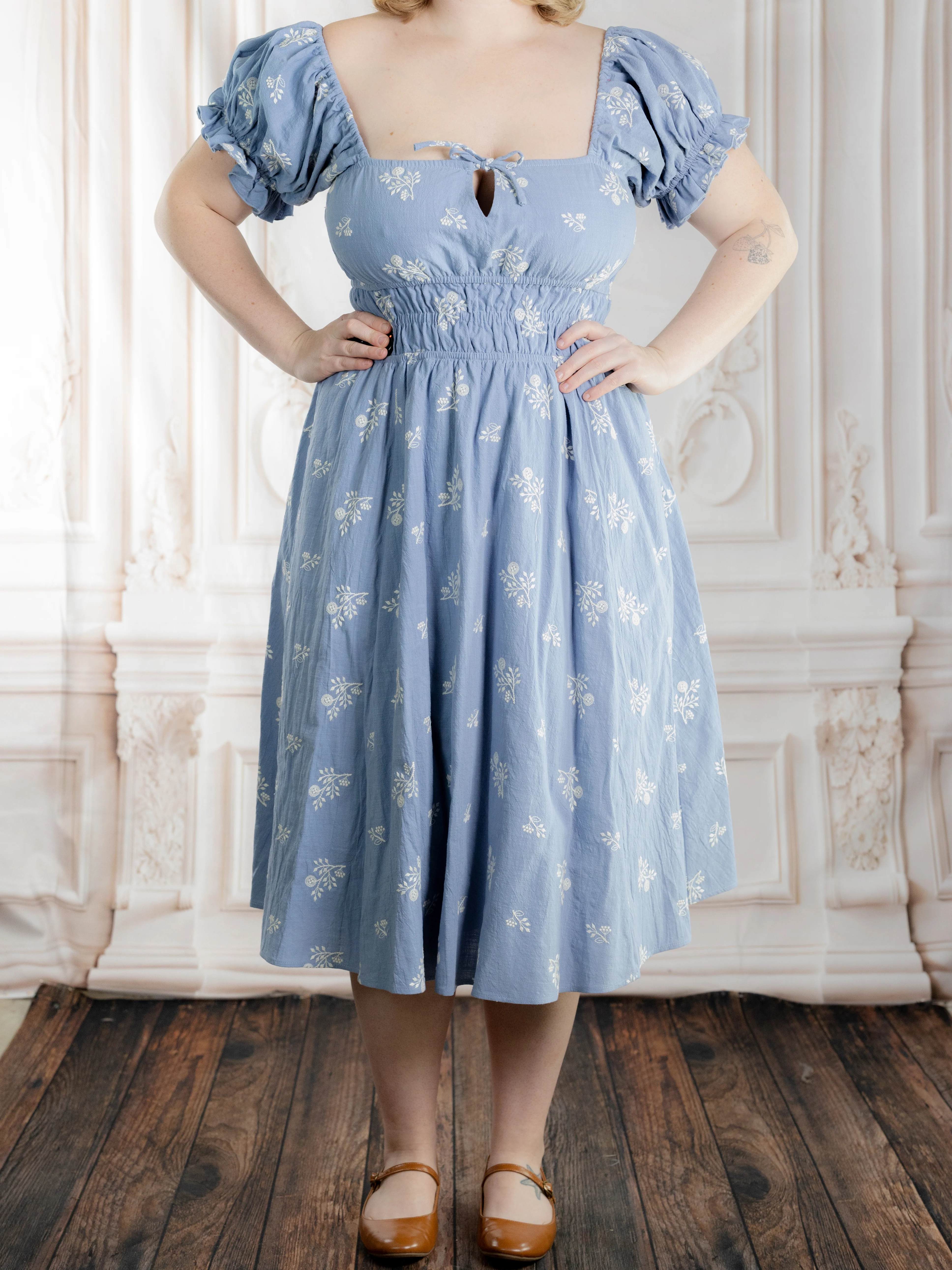 Regency Blue Floral Milkmaid Dress - Image 10