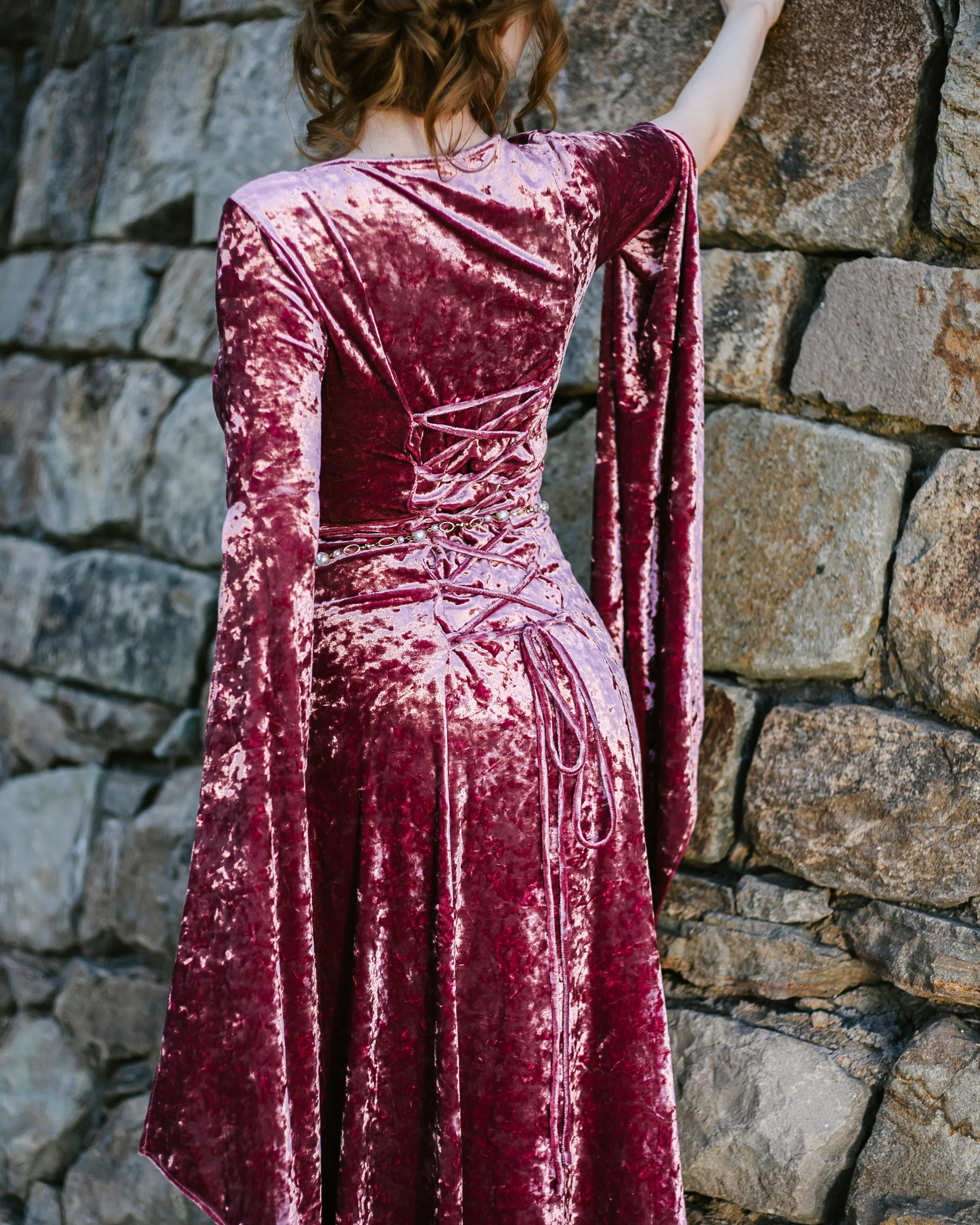 Stained Blackberry Velvet Bell Sleeve Dress - Image 10
