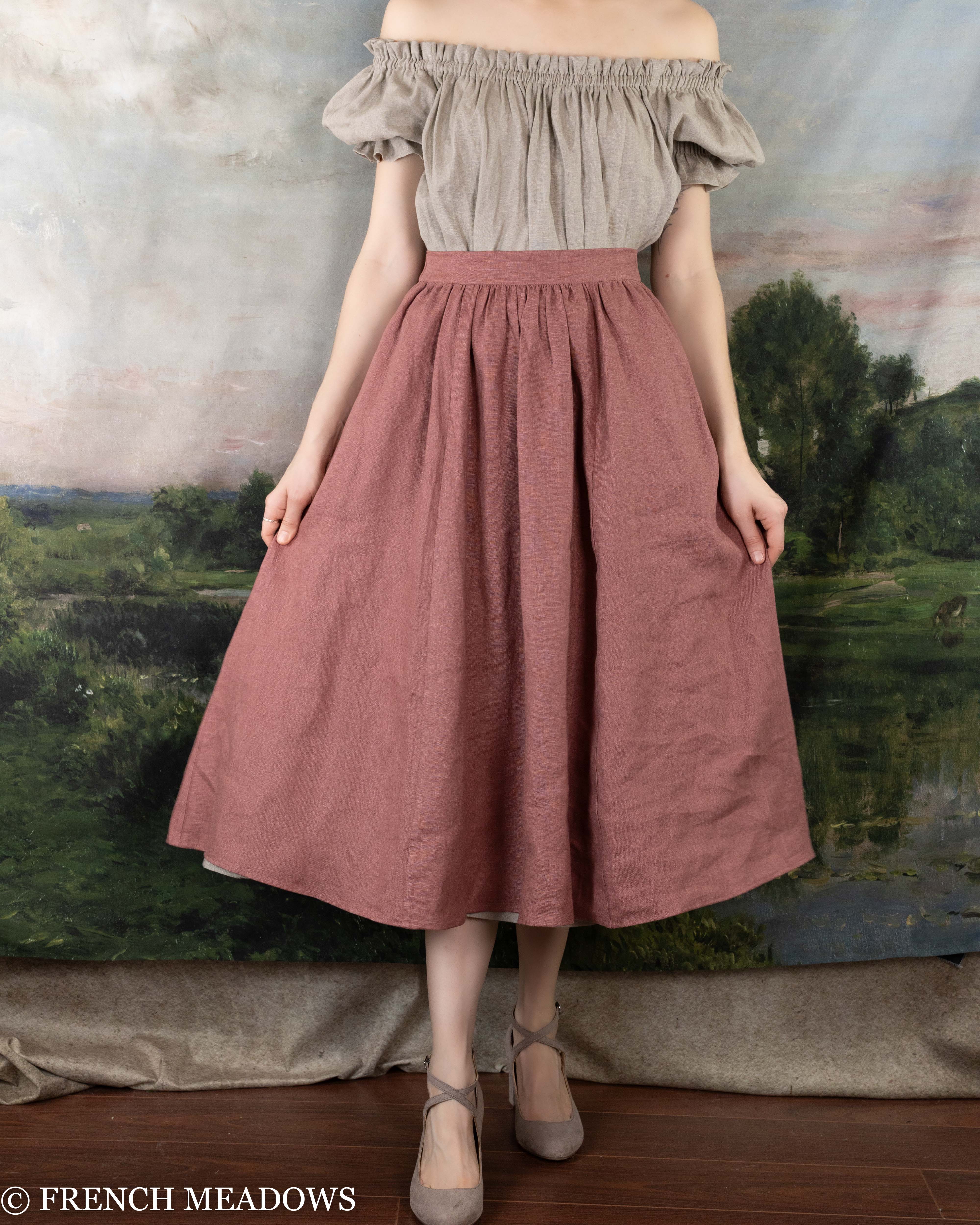 Vintage Rose Linen Midi Skirt - Image 5